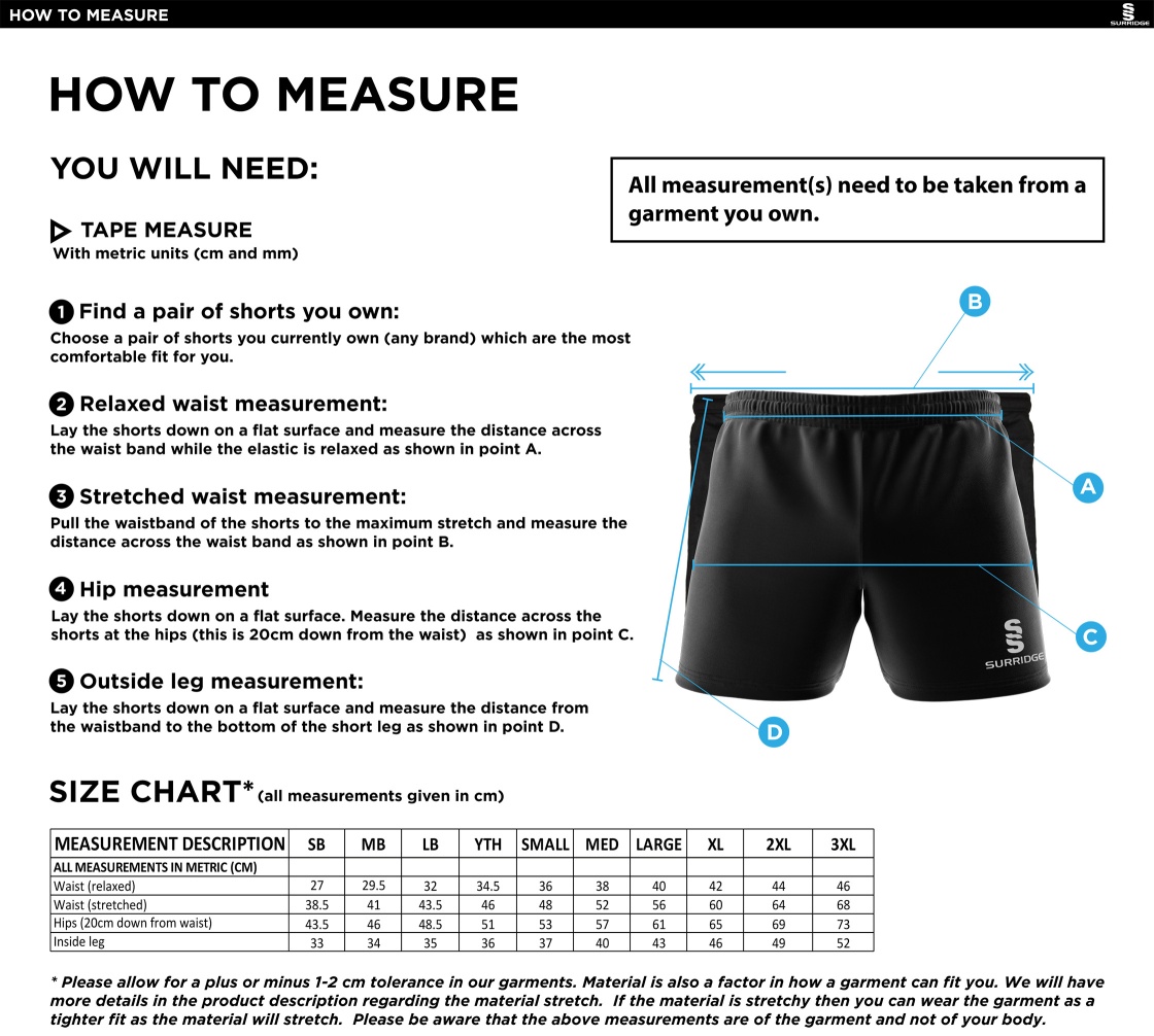 Bramhall Badminton Club Performance Gym Short : Navy - Size Guide