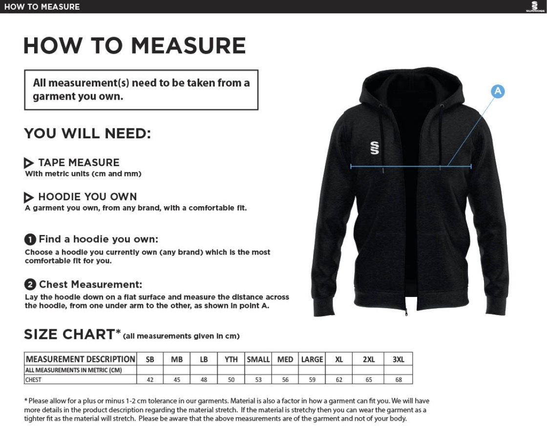 Bramhall Badminton Club Dual Full Zip Hoody : Navy - Size Guide